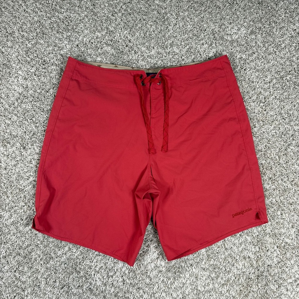 Patagonia Board shorts Mens 34 Red QuickDry Swim Trunks Lace Waist Zip Swim